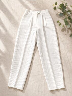 Ted Baker London NWT Pleated Ivory Pinstripe Barrel Leg Trousers • Minimalist